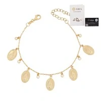 Pulseira medalhas N. Sra. das Graças e pontos de luz moissanite 0.18ct (2mm) prata925