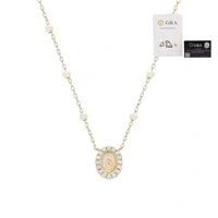 Colar corrente bolinhas com medalha nossa senhora das gracas moissanite 0.16ct prata925 ouro18k
