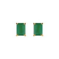 Brinco retângulo esmeralda 8mm ouro18k