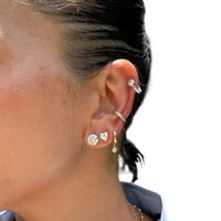 Brinco piercing delicado linha cravejada prata925 ouro18k