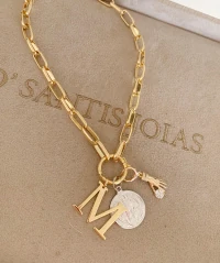 Argola e Pingente Mão com Ponto cristal ouro
