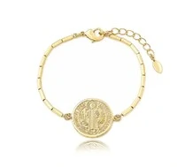 Pulseira medalha de são bento canutilhos ouro18k