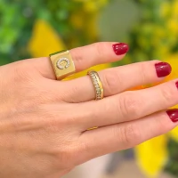 Anel quadrado regulável Inicial personalizado ouro18k (sob encomenda)