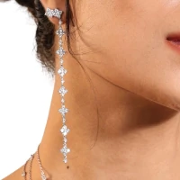 Brinco joia ear cuff franja riviera flor solitários
