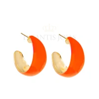 Argola Lagrima G 2cm5mm esmaltada Laranja Neon Ouro18k