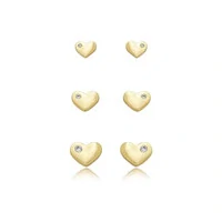 Trio de brincos coração com solitario delicado ouro18k (escolha o tamanho)