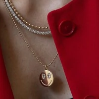 Colar corrente bolinhas com pingente Smile Face ouro18k