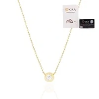 Colar joia solitário moissanite 0.02ct (3.5mm) com corrente bolinhas prata925 ouro18k