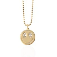 Colar corrente bolinhas com pingente Smile Face ouro18k