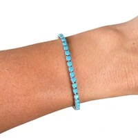 Pulseira joia riviera 4 garras 3mm turquesa rodio