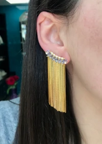 Brinco Ear Cuff Navetes Ametista com Franjas Ouro18k
