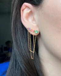 Brinco Ear Cuff Ovais Colors com Fios Ouro