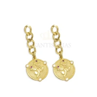 Brinco Grumet com Moeda Rosas Ouro18k