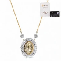 Colar joia medalha nossa senhora das graças moissanite com florzinhas 0.036ct prata925 ouro18k