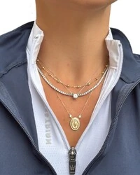 Colar joia medalha nossa senhora das graças volta cravejada e florzinhas moissanite 0.05ct prata925
