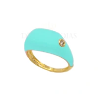 Anel Dedinho Esmaltado Azul Tif com Ponto de Luz Ouro18k