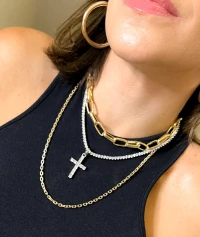 Pingente Cruz Bold cravejada Rodio
