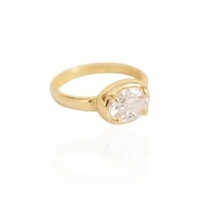 Anel mindinho solitario oval deitado prata925 ouro18k