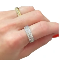 Anel modelo meia aliança cravejada classica prata925
