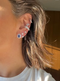 Brinco piercing duplo solitários regulável prata925