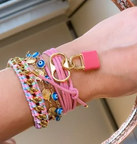 Pingente Cadeado BELIEVE Esmaltado Rosa Ouro