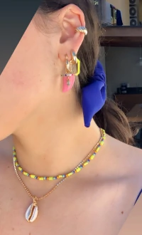 Pingente Dente Rosa Rainbow Ouro