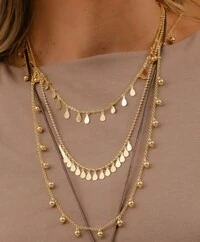 Colar longo boho sino bolinhas ouro18k