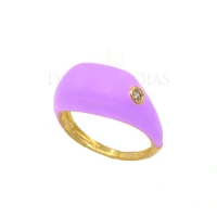 Anel Dedinho Esmaltado Lilas com Ponto de Luz Ouro18k