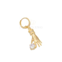 Argola e Pingente Mão com Ponto cristal ouro