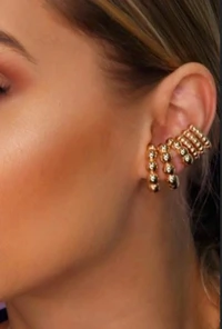 brinco ear hook bolinhas ouro18k