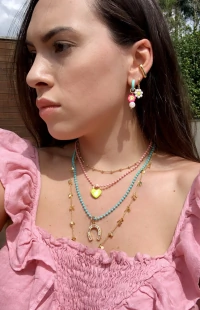 Argola Esmaltada Azul tif com Margarida Ouro