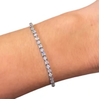 Pulseira riviera clássica delicada com pedras redondas e quadradas rodio 17cm