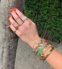 Anel Retangular Slim Esmaltado Rosa Ouro18k