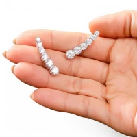 Brinco joia ear cuff solitários decrescente Moissanite prata925