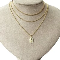 Colar corrente bolinhas nossa senhora das graças delicada com volta cravejada ouro18k