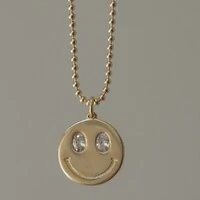 Colar corrente bolinhas com pingente Smile Face ouro18k