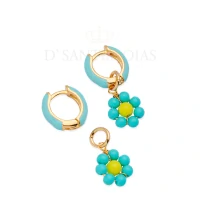 Argola Esmaltada Azul tif com Margarida Ouro