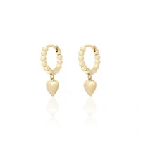 Brinco joia argola click bolinhas com coração prata925 ouro18k