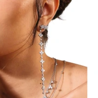 Brinco joia ear cuff franja riviera flor solitários