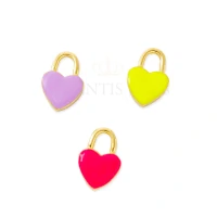 Pingente Padlock (cadeado) Coraçao Esmaltado Ouro (escolha a cor)