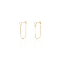 Brinco joia solitário gota invertida com fio bolinhas prata925 ouro18k