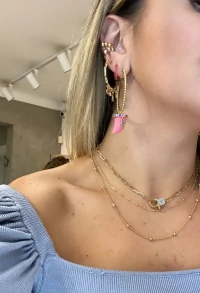 Pingente Dente Rosa Rainbow Ouro