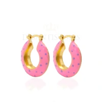 Argola Joaninha Esmaltada Rosa Bolinhas Lilas Ouro18k
