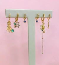 Argola e Pingente Mão com Ponto Turmalina Paraiba ouro