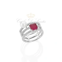 Anel Shine Pérola com rubi Prata925