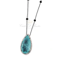 colar gota turmalina fusion cravejada corrente ponto de luz negra (grande)