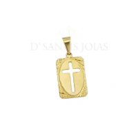 Pingente Placa Cruz Textura Ouro18k