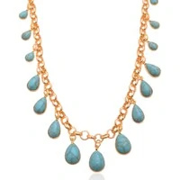 Colar boho gotas turquesa corrente elos pontugueses ouro18k