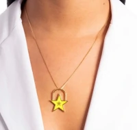Pingente Estrela Cadeado Neon ( escolha a cor ) Ouro 18k