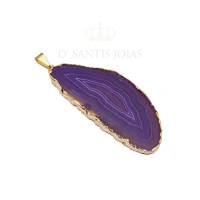 Pingente Agata Roxa Natural Ouro